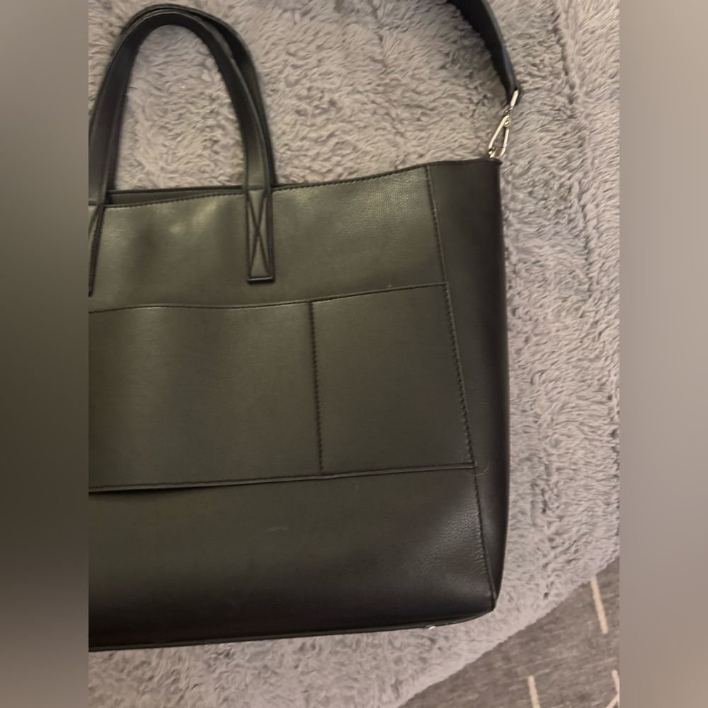 CALPAK Haven Black Leather Laptop Tote Bag - Picture 3 of 15